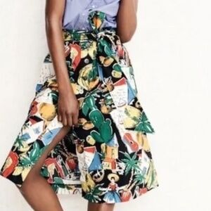 J Crew Cute Postcard Tropical Fruit Print Tie Front Midi Skirt Size 10